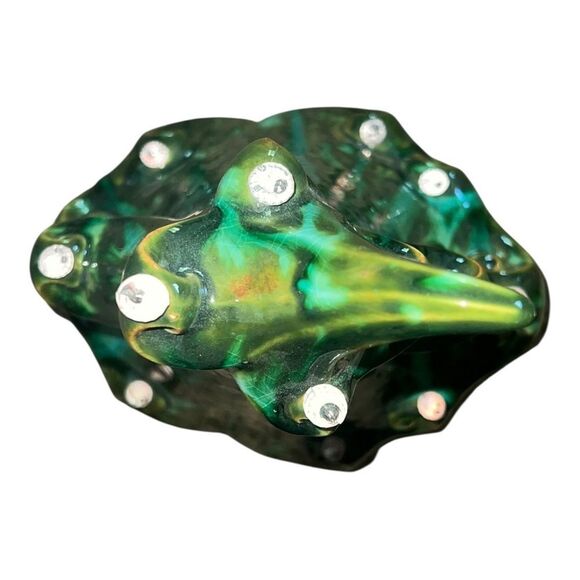 Glazed Ceramic Green Jolly Christmas Tree w/ Red Bird & Clear Ornaments EUC - Picture 5 of 8